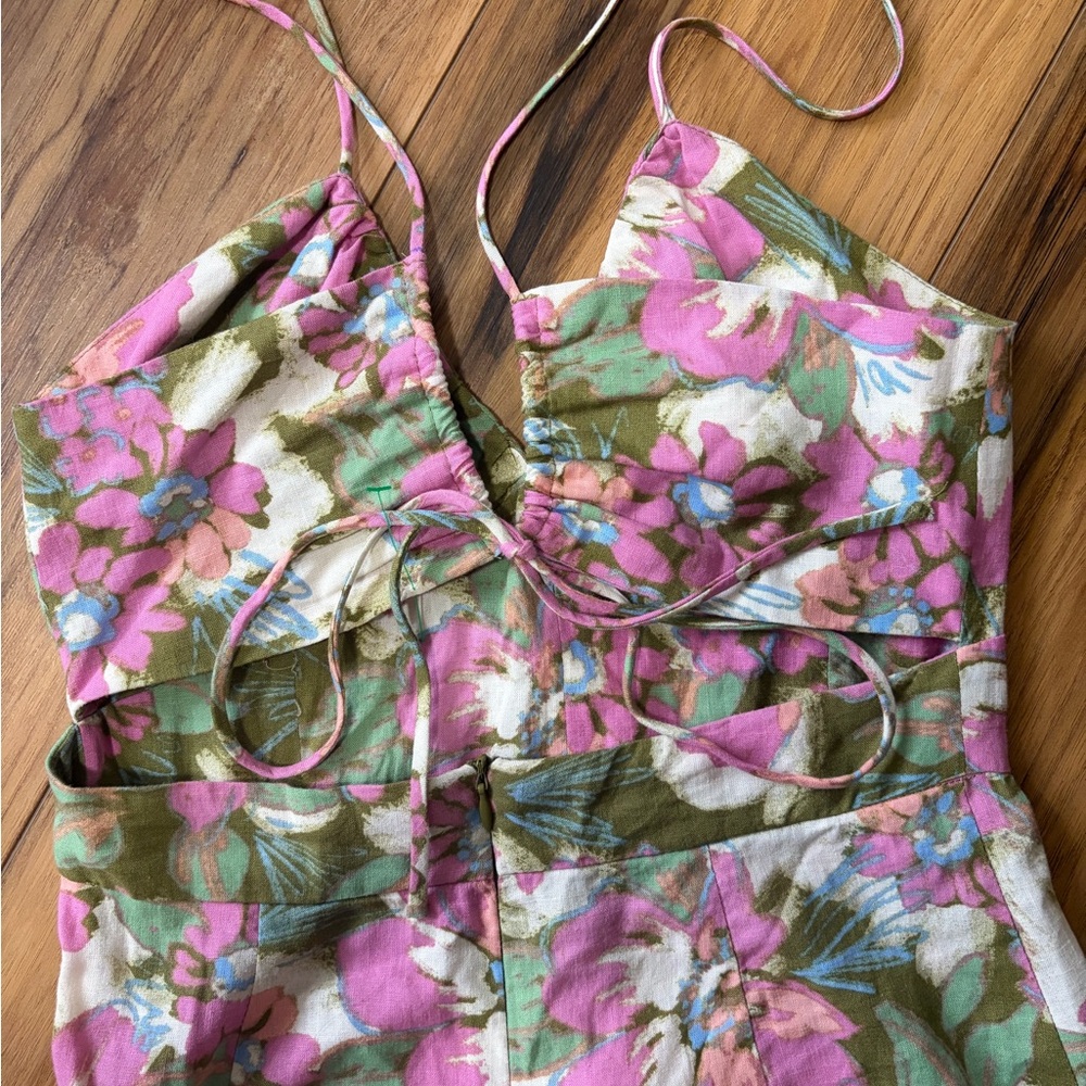 Zara Floral Midi Dress XS | Strappy Back | Front Slit | Summer - Picture 2 of 10